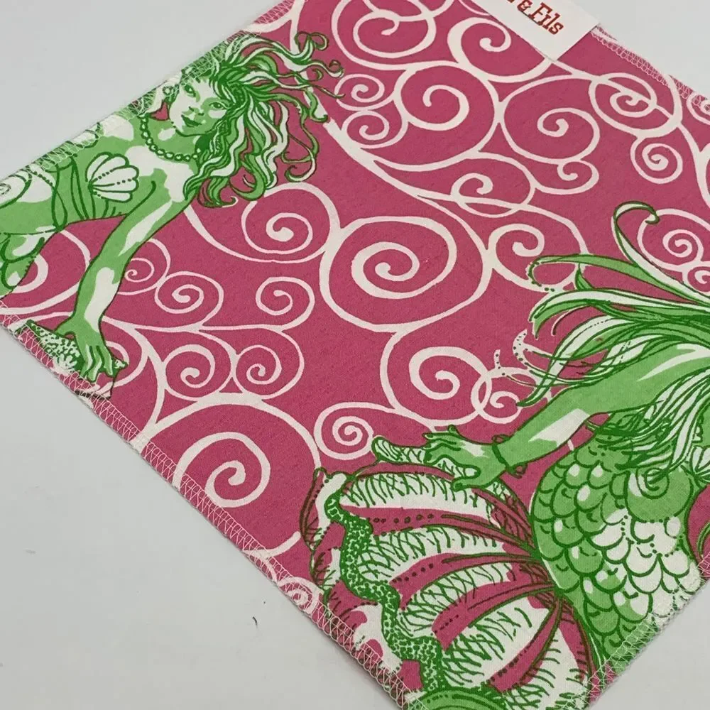 NWT Brunschwig & Fils‎ Pink/Green Mermaid Cotton Fabric Sample/Remnant Crafts